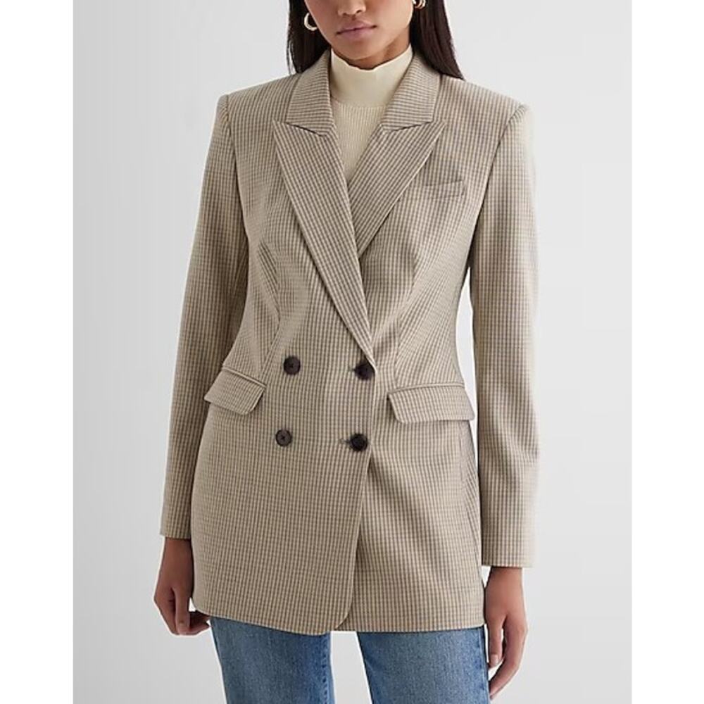Express Wool-Blend Houndstooth Double Breasted Bl… - image 1